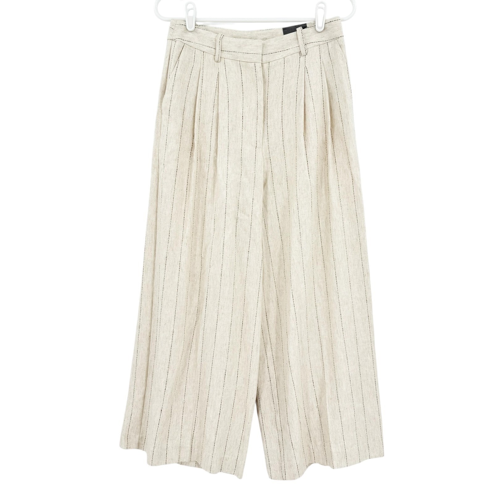 Worthington Women's Linen Blend Relaxed Wide Leg Natural Crop Pants Size 2 Nwt